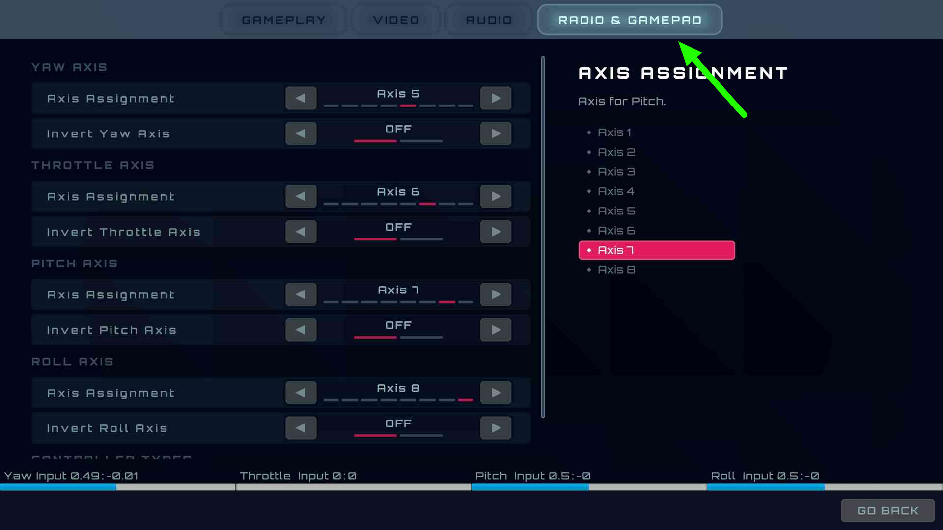 FPVSIM Gamepad Calibration View